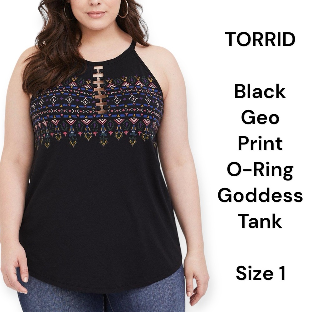 Torrid Black Geo Print O-Ring Goddess Tank size 1X - Picture 1 of 12